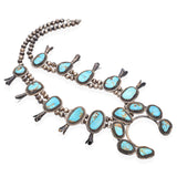 Vintage Navajo Sterling Silver Turquoise Squash Blossom Necklace