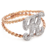 Vintage "K" Initial Diamond Two-Tone Gold Ring