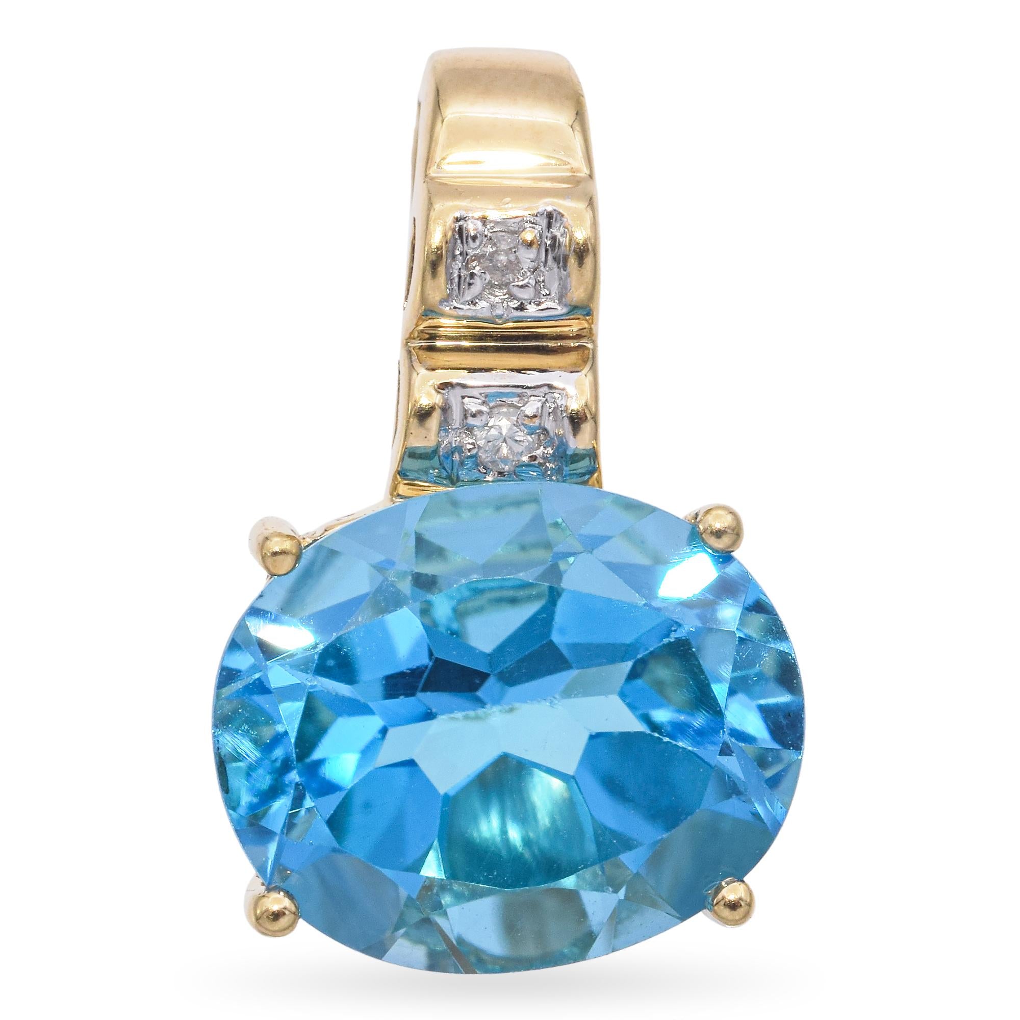 14K Yellow Gold 4.39 Ct. Blue Topaz and Diamond Pendant