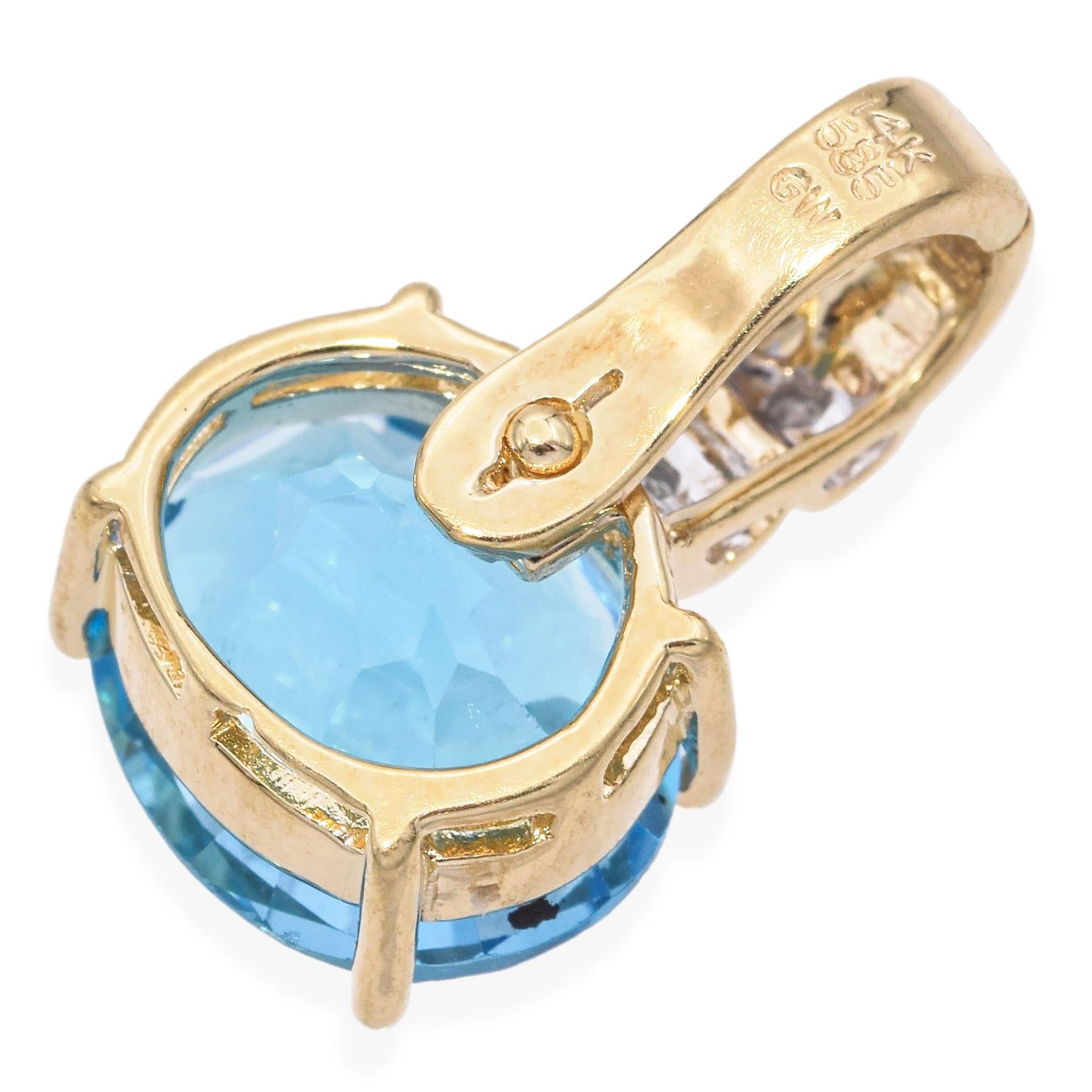 14K Yellow Gold 4.39 Ct. Blue Topaz and Diamond Pendant