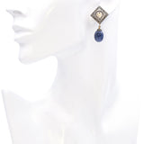 Vintage 14k and Sterling Silver Polki Diamond and Sapphire Drop Earrings