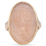 Vintage 14K Yellow Gold Pink Agate Carved Cameo Ring