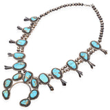 Vintage Navajo Sterling Silver Turquoise Squash Blossom Necklace