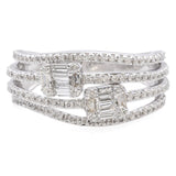 14K White Gold Split Shank Four-Row Baguette and Round 0.48 TCW Diamond Ring