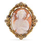 Antique Victorian 10K Yellow Gold Bacchante Cameo Brooch