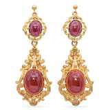 Vintage Yellow Gold Garnet Cabochon Drop Earrings