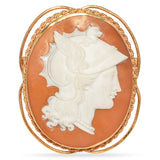 Antique 13k Yellow Gold Cameo Shell Athena Goddess of War Brooch Pin