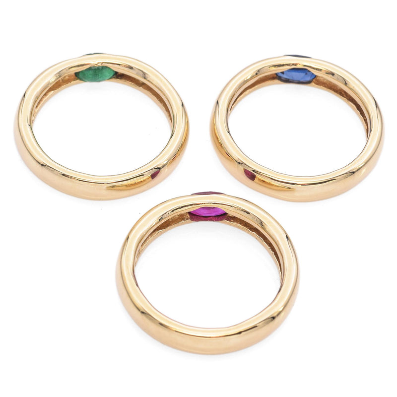 14K Yellow Gold East West Emerald, Ruby, Sapphire Stackable Rings