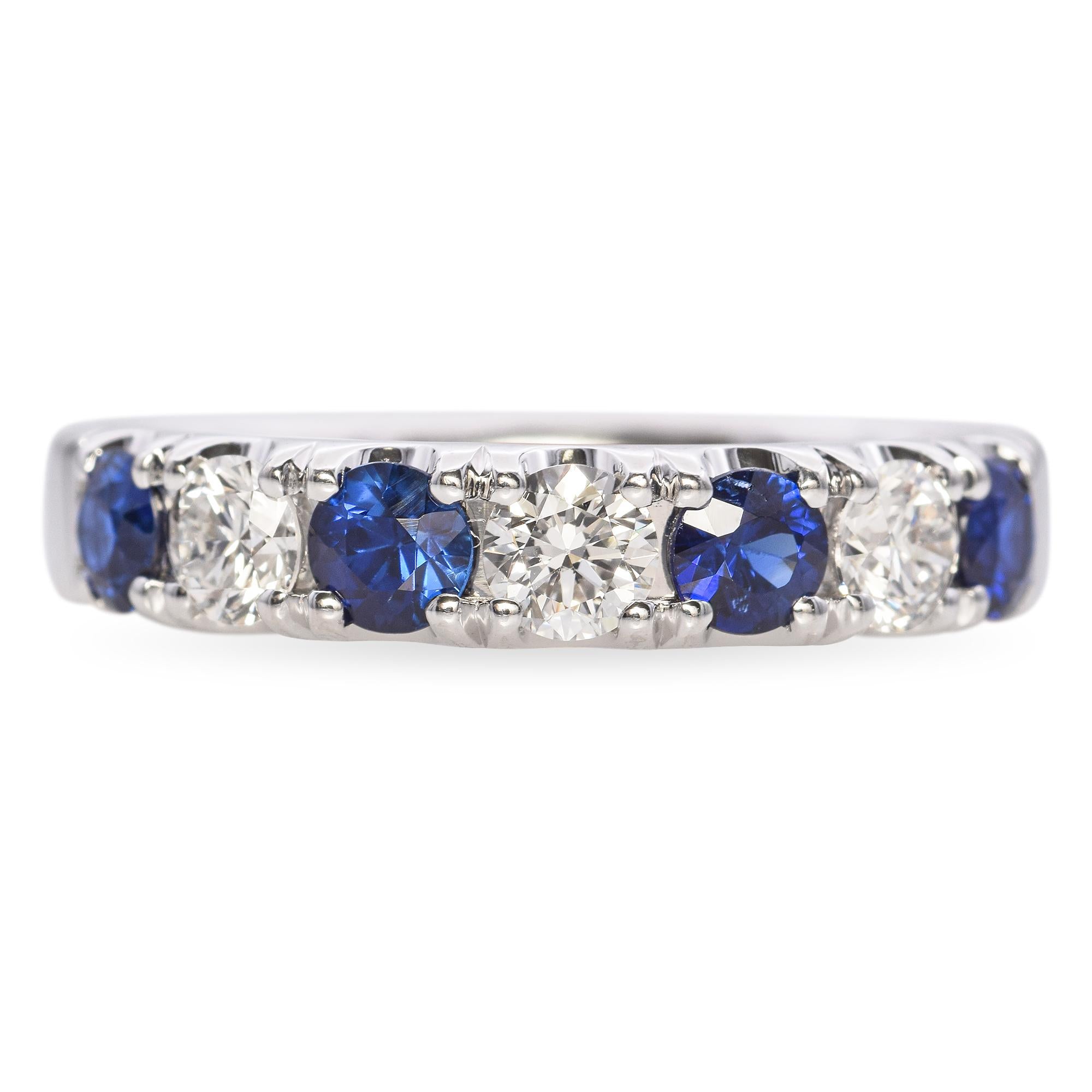 14k White Gold Alternating Sapphire and Diamond Band Ring