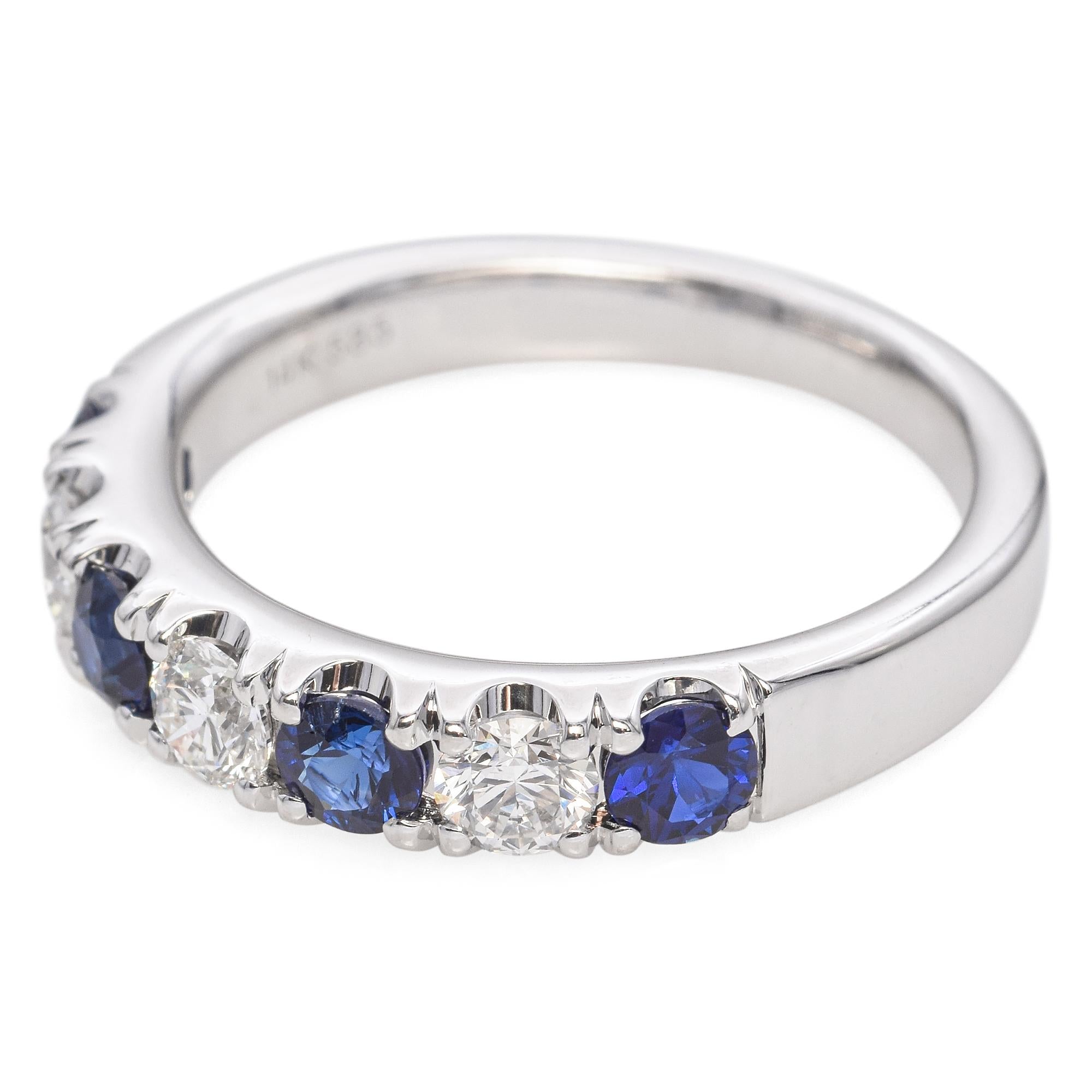 14k White Gold Alternating Sapphire and Diamond Band Ring