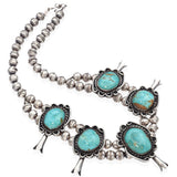 Vintage Navajo Sterling Silver Turquoise Squash Blossom Necklace