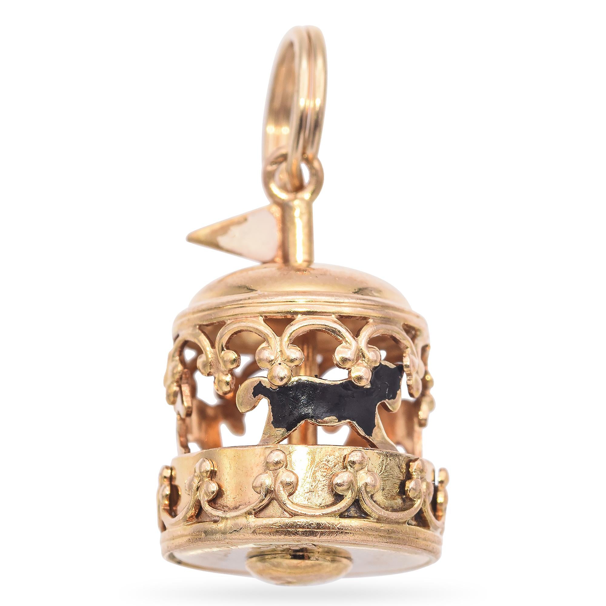 Vintage 14k Yellow Gold Carousel Charm