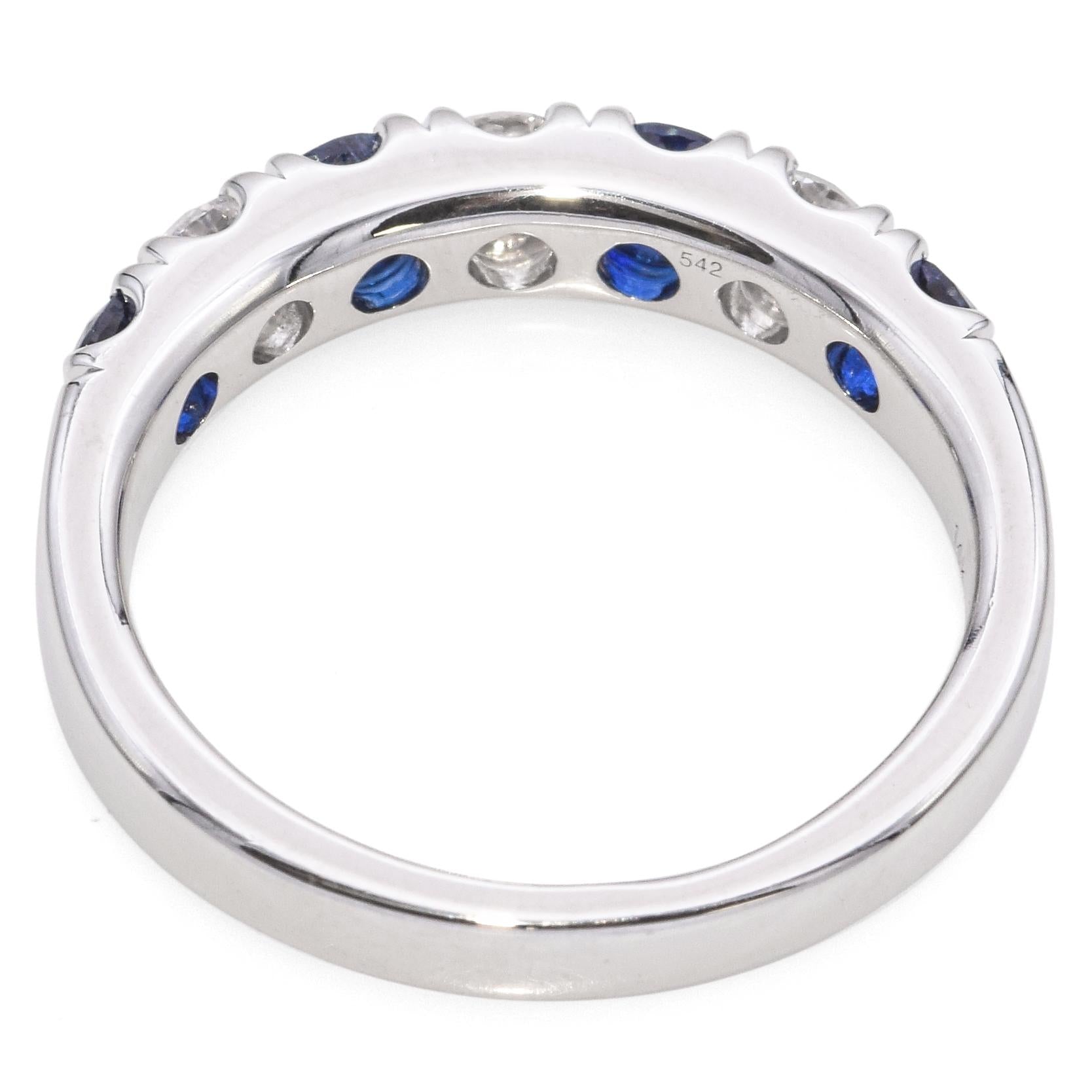 14k White Gold Alternating Sapphire and Diamond Band Ring