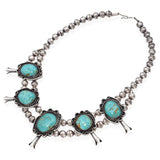 Vintage Navajo Sterling Silver Turquoise Squash Blossom Necklace