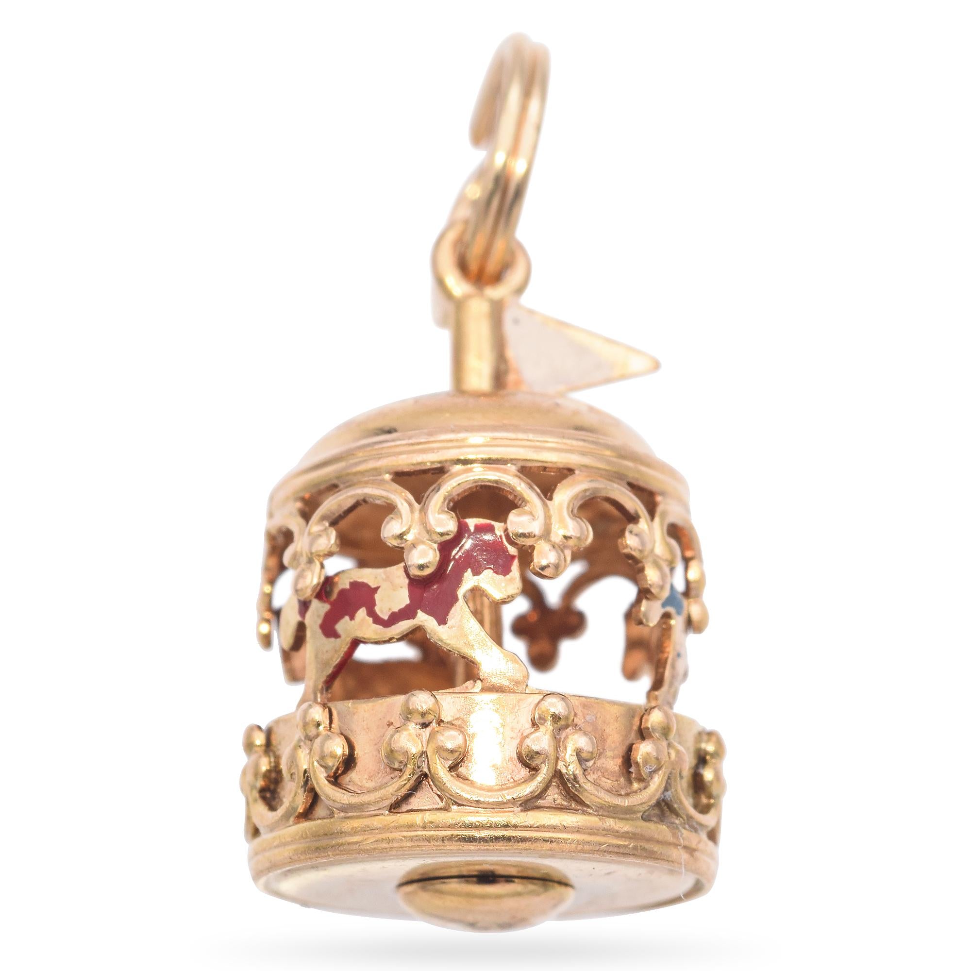 Vintage 14k Yellow Gold Carousel Charm