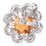 14k White Gold Citrine and Diamond Flower Pendant