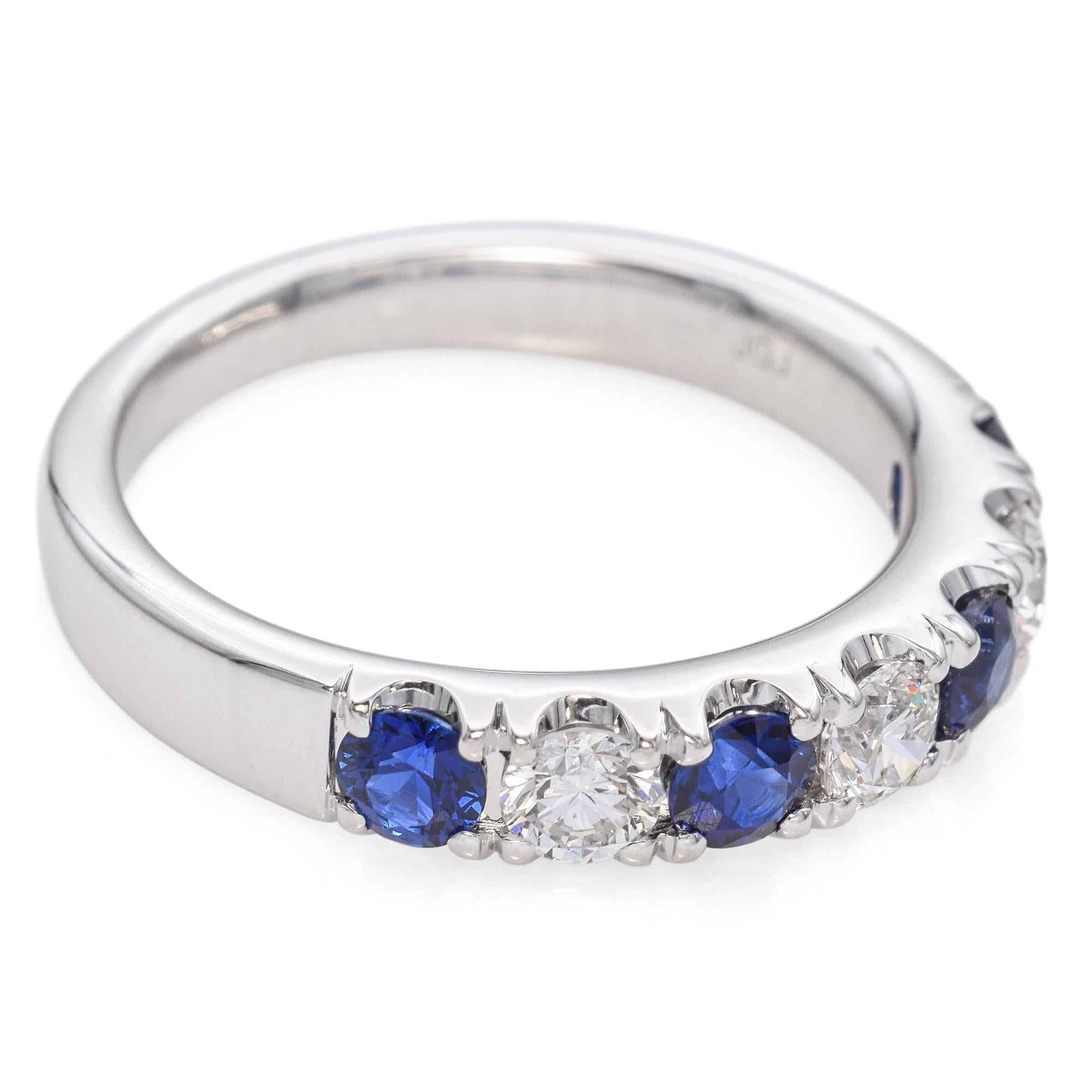 14k White Gold Alternating Sapphire and Diamond Band Ring