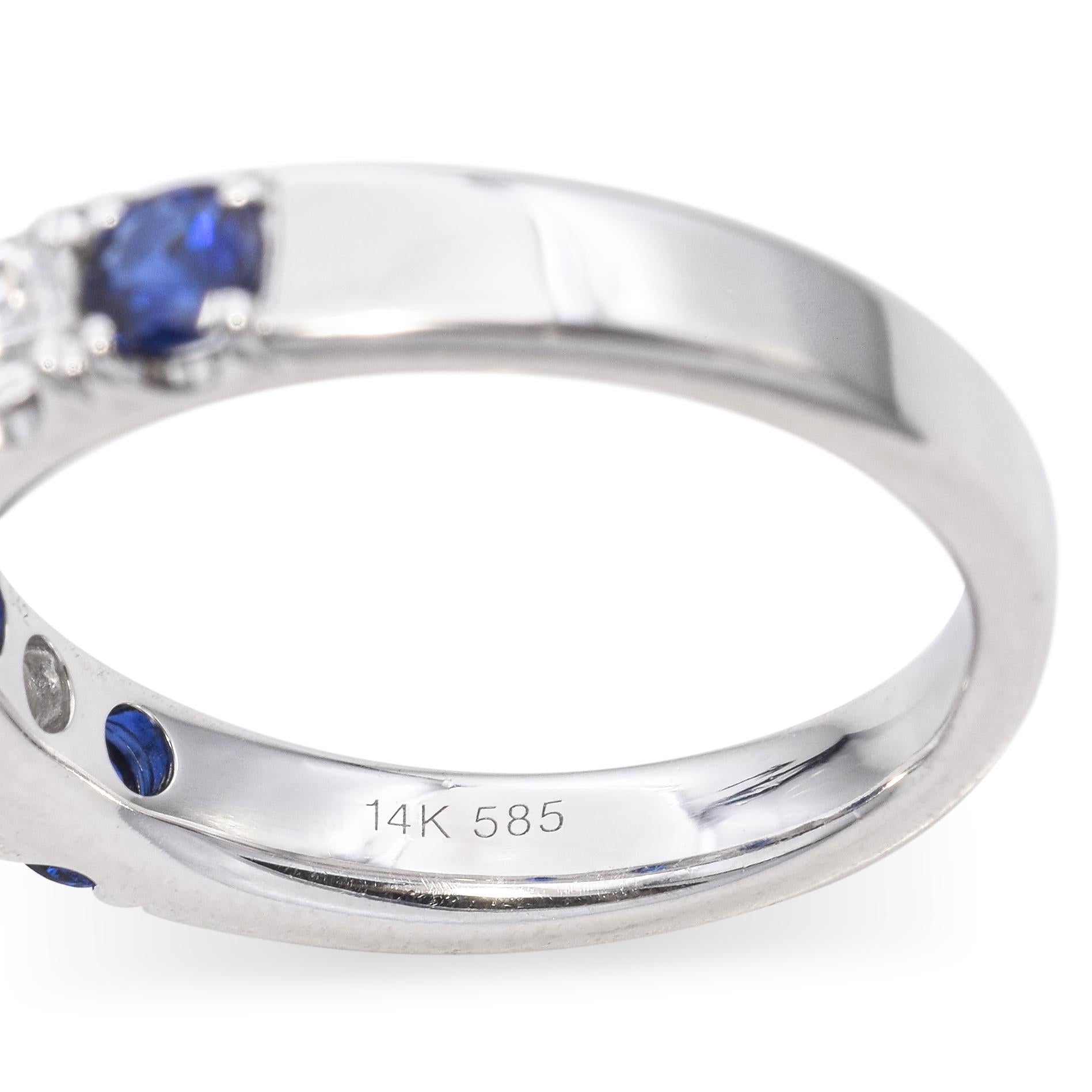 14k White Gold Alternating Sapphire and Diamond Band Ring