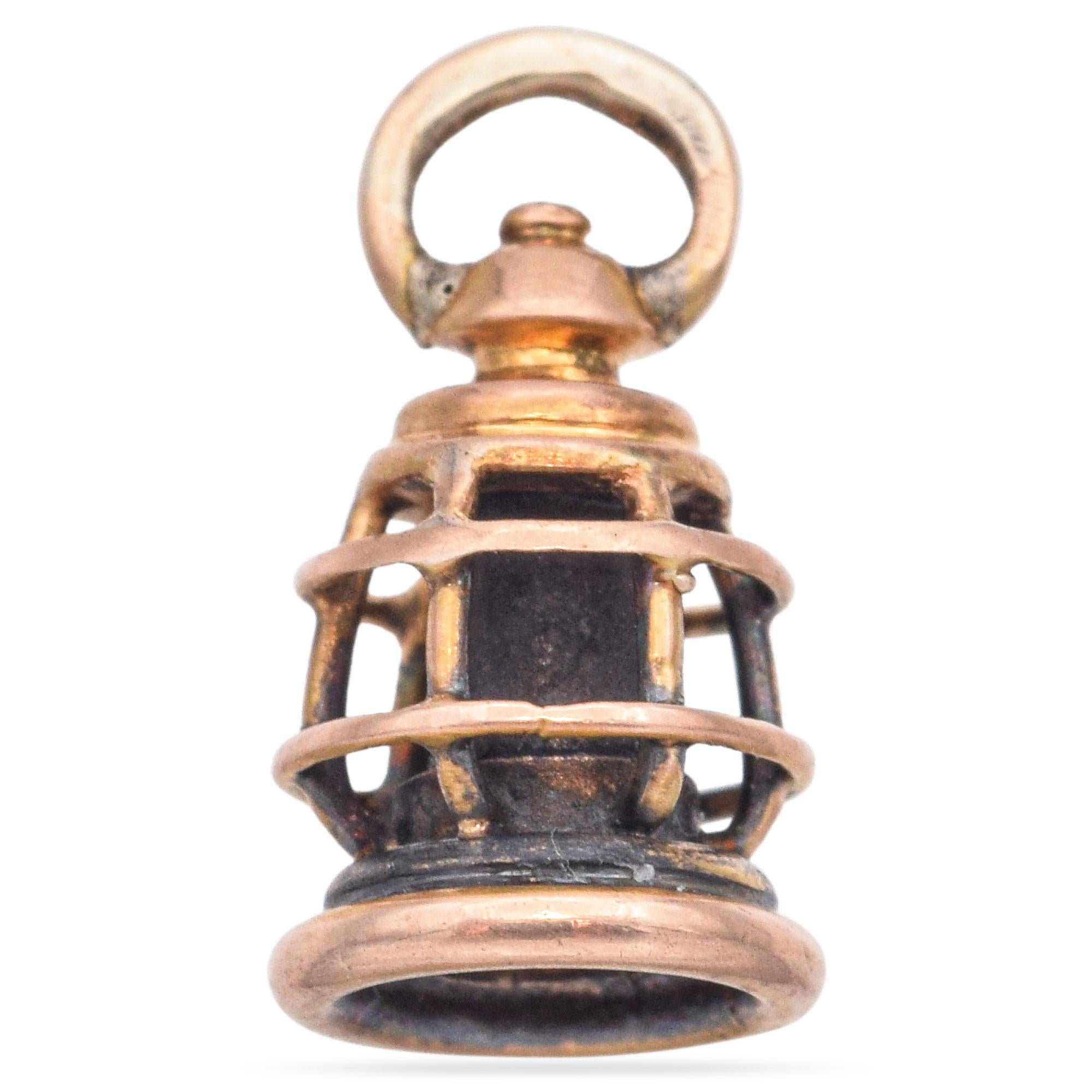 Antique 14K Yellow Gold Old European Diamond Lantern Charm