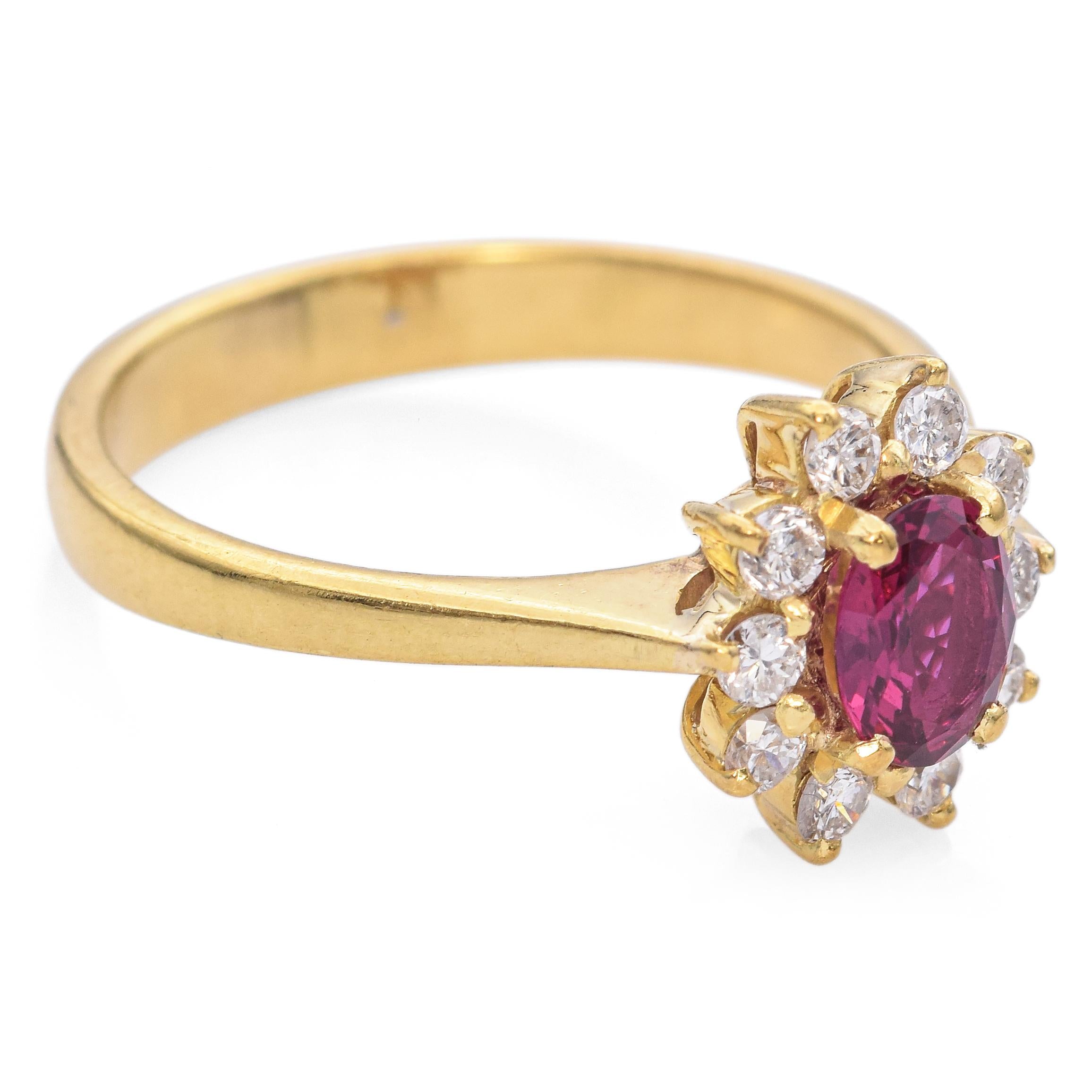 18K Yellow Gold 0.37 Ct. Ruby Diamond Halo Ring