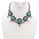 Vintage Navajo Sterling Silver Turquoise Squash Blossom Necklace