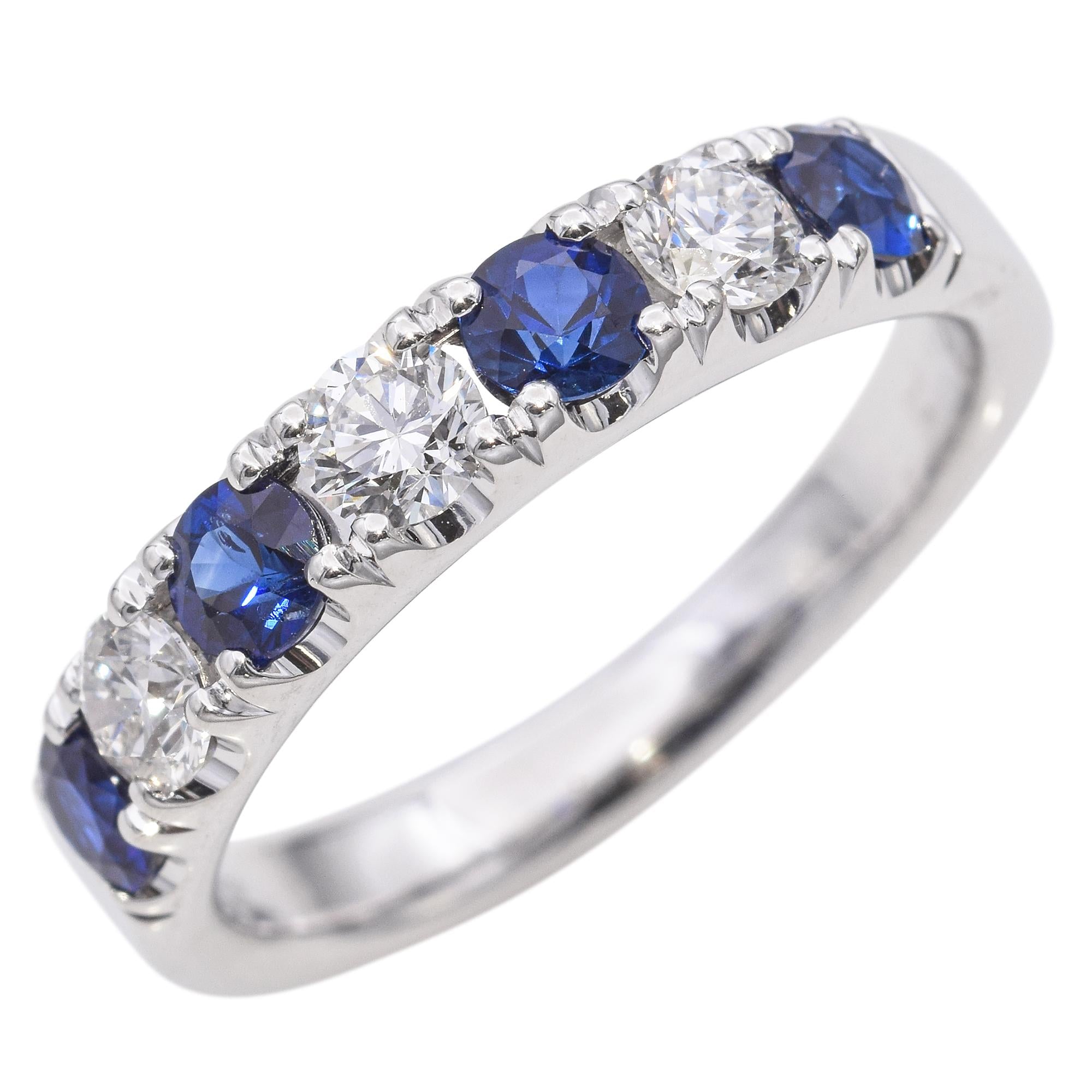 14k White Gold Alternating Sapphire and Diamond Band Ring