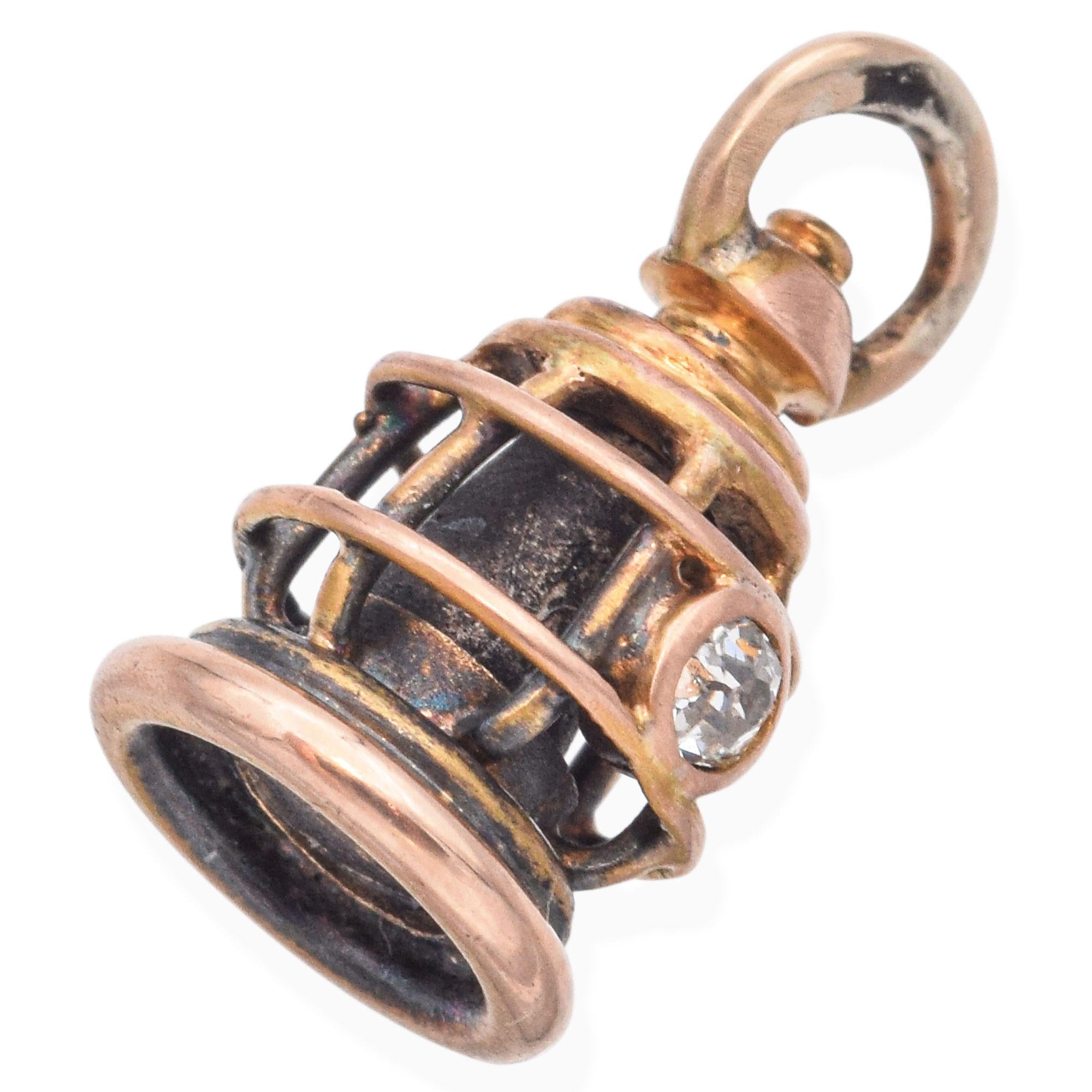 Antique 14K Yellow Gold Old European Diamond Lantern Charm