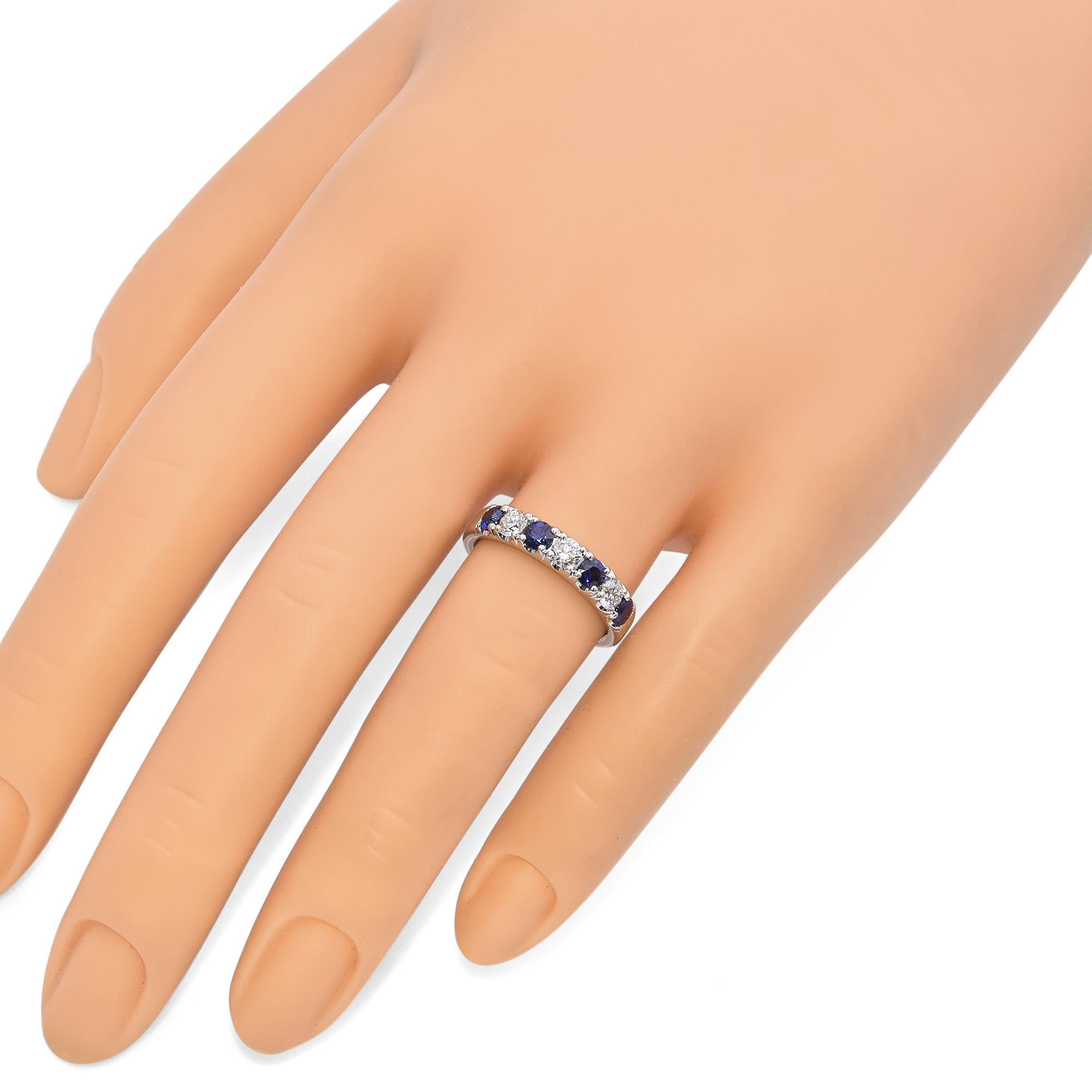 14k White Gold Alternating Sapphire and Diamond Band Ring