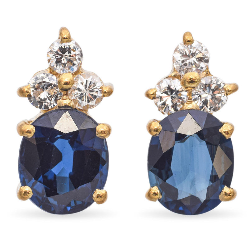 18K Yellow Gold 1.86 TCW Sapphire and Diamond Stud Earrings