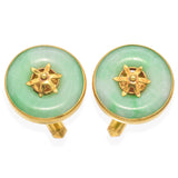 Vintage 14K Yellow Gold Green Jade Disc Round Cufflinks