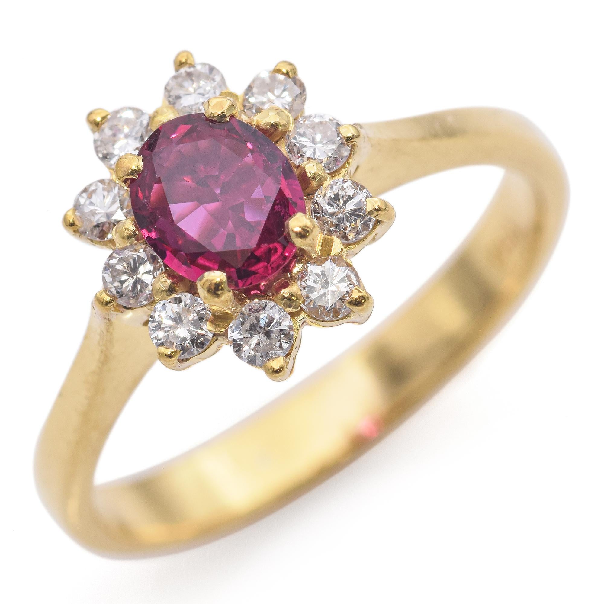 18K Yellow Gold 0.37 Ct. Ruby Diamond Halo Ring