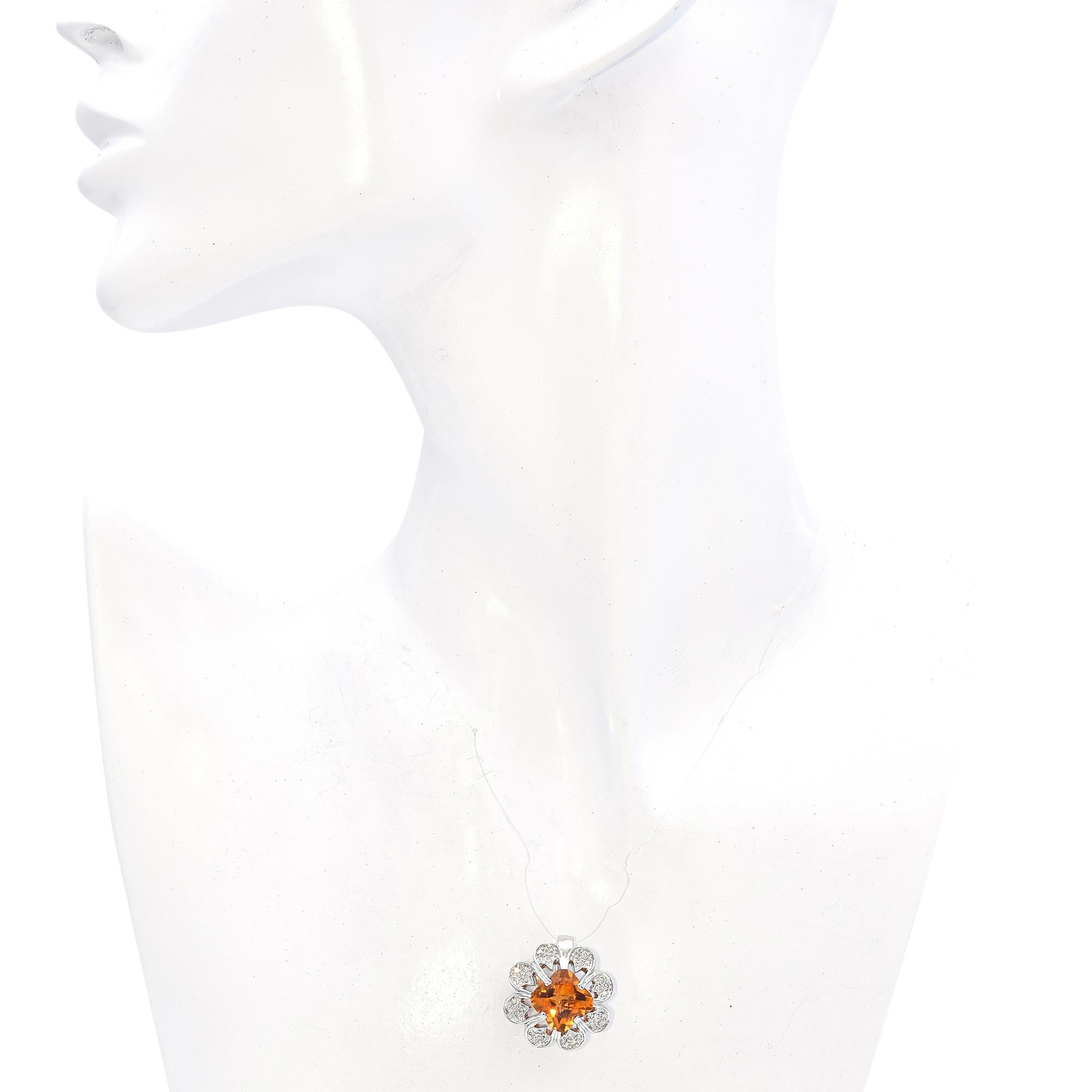 14k White Gold Citrine and Diamond Flower Pendant