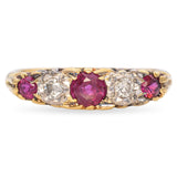 Antique 1920s 18k Yellow Gold Ruby and Diamond Band Ring