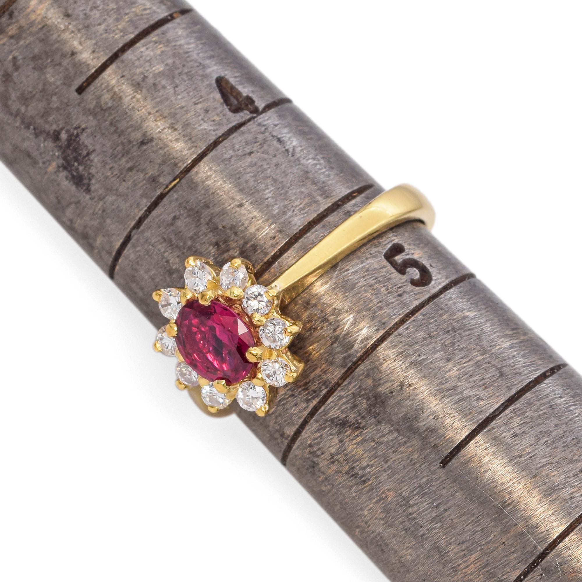 18K Yellow Gold 0.37 Ct. Ruby Diamond Halo Ring