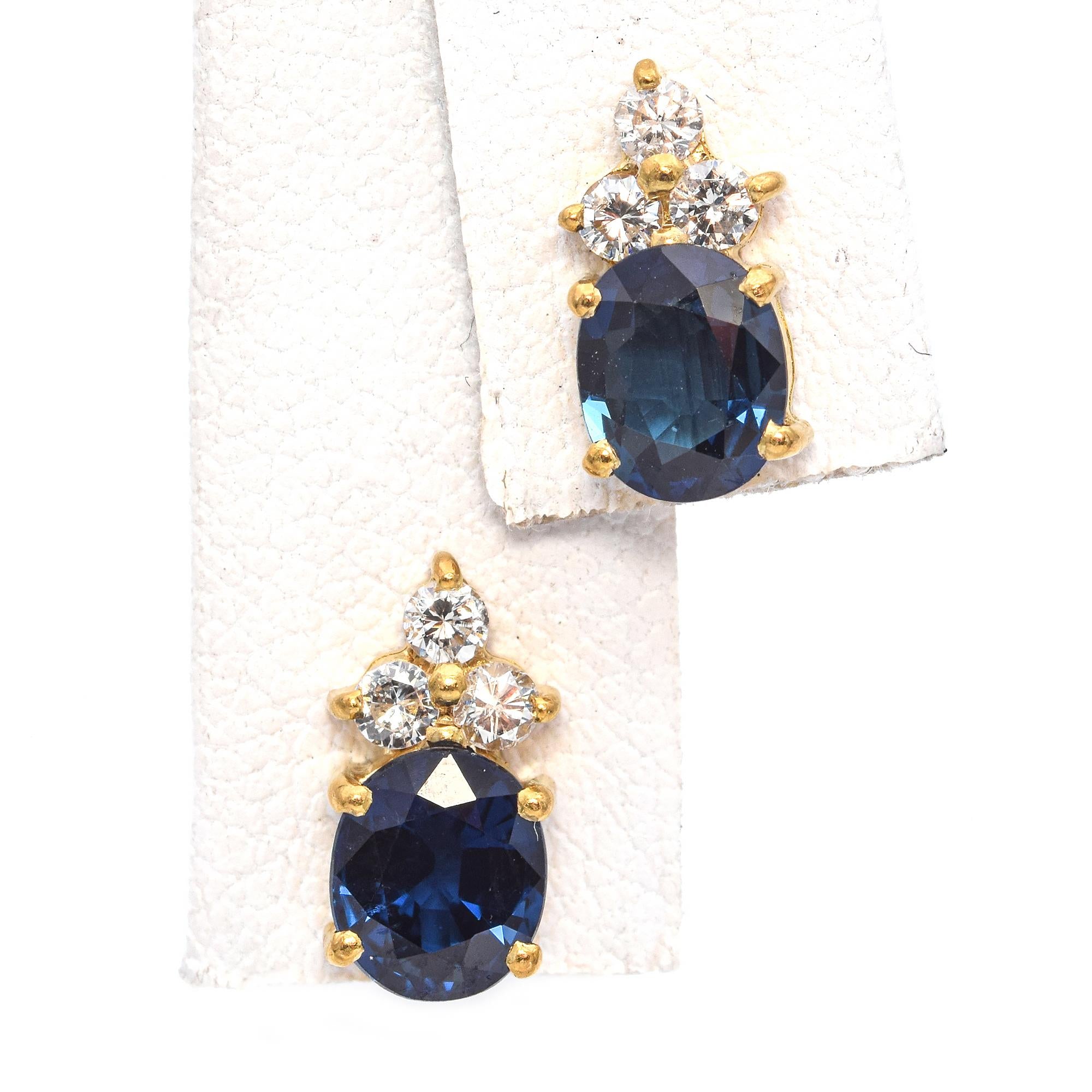 18K Yellow Gold 1.86 TCW Sapphire and Diamond Stud Earrings