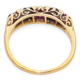 Antique 1920s 18k Yellow Gold Ruby and Diamond Band Ring