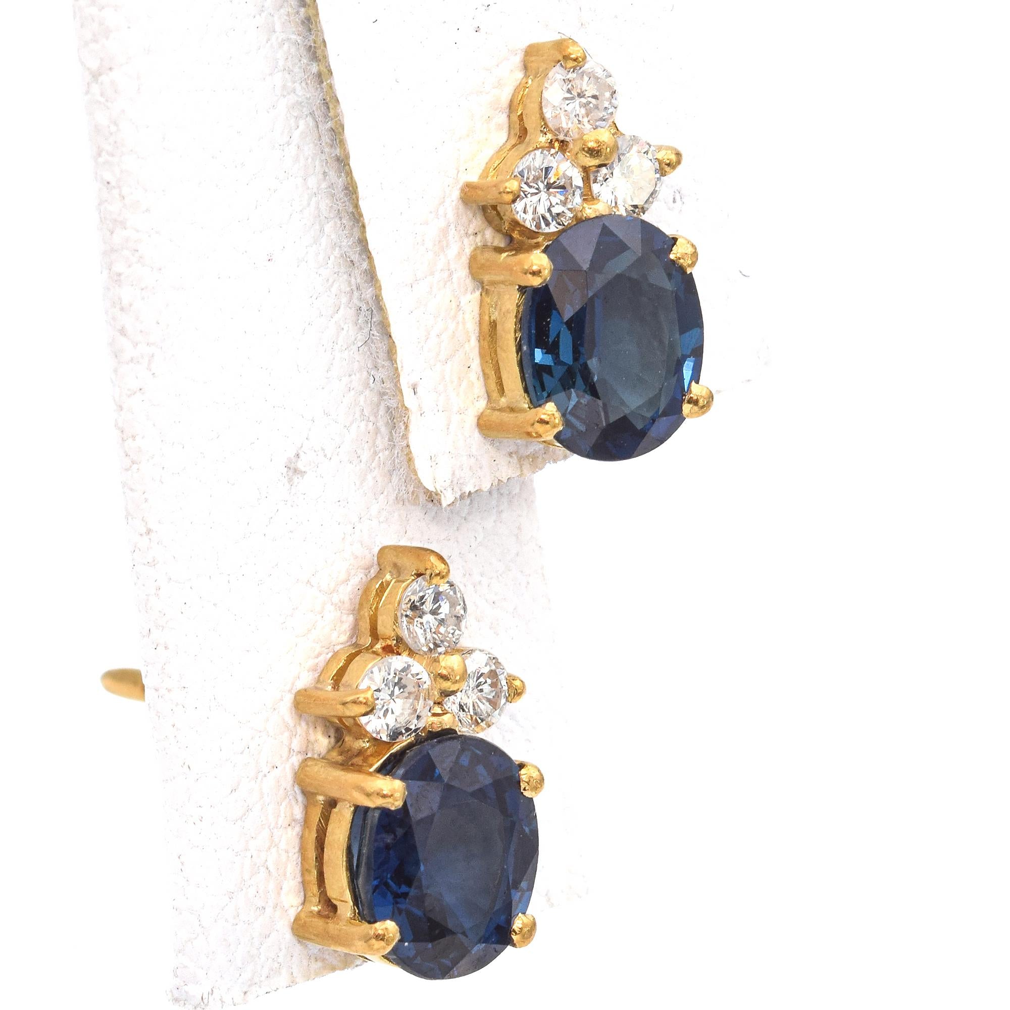 18K Yellow Gold 1.86 TCW Sapphire and Diamond Stud Earrings