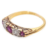 Antique 1920s 18k Yellow Gold Ruby and Diamond Band Ring