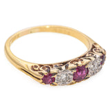 Antique 1920s 18k Yellow Gold Ruby and Diamond Band Ring