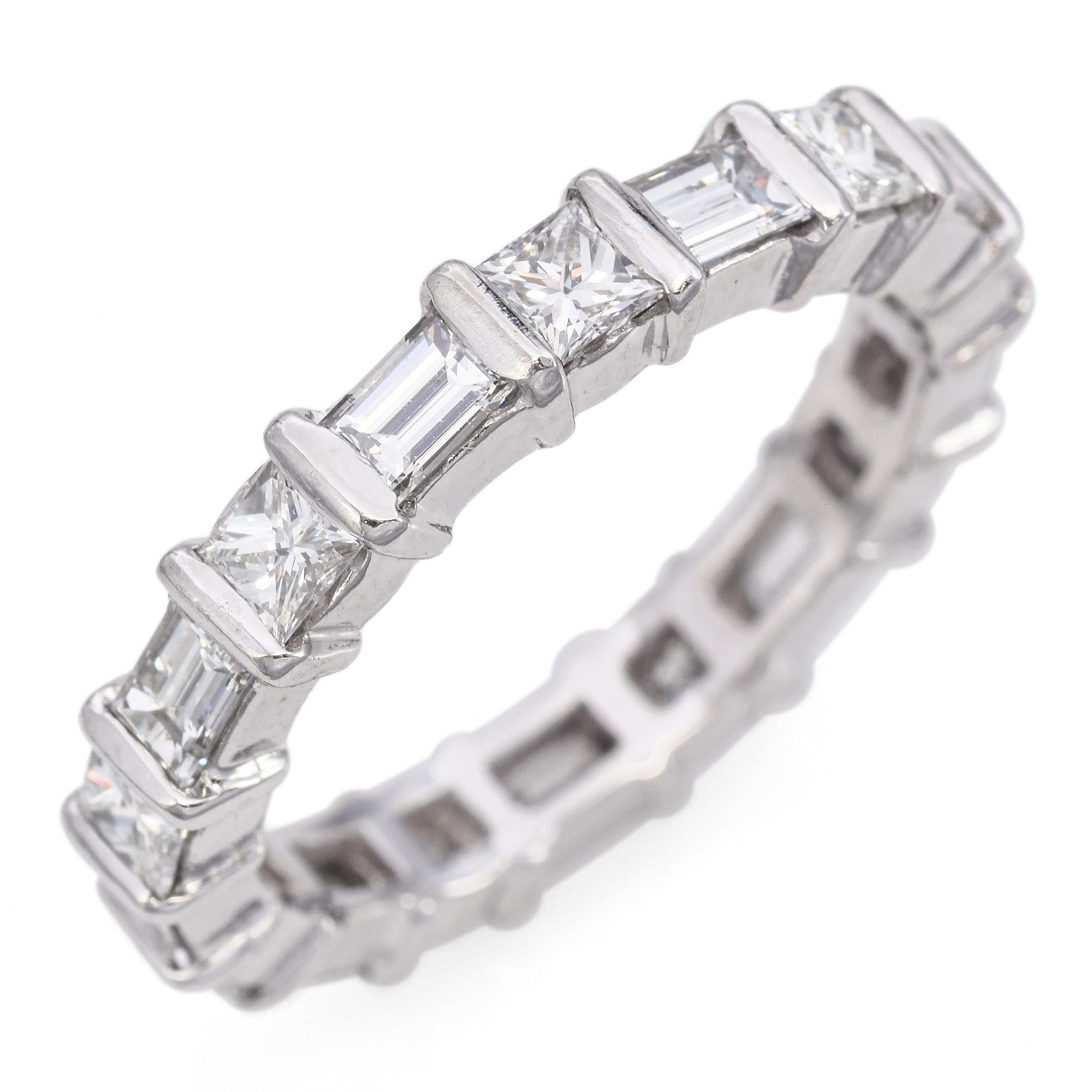 Platinum Princess & Emerald Cut 2.25 TCW Diamond Eternity Wedding Band