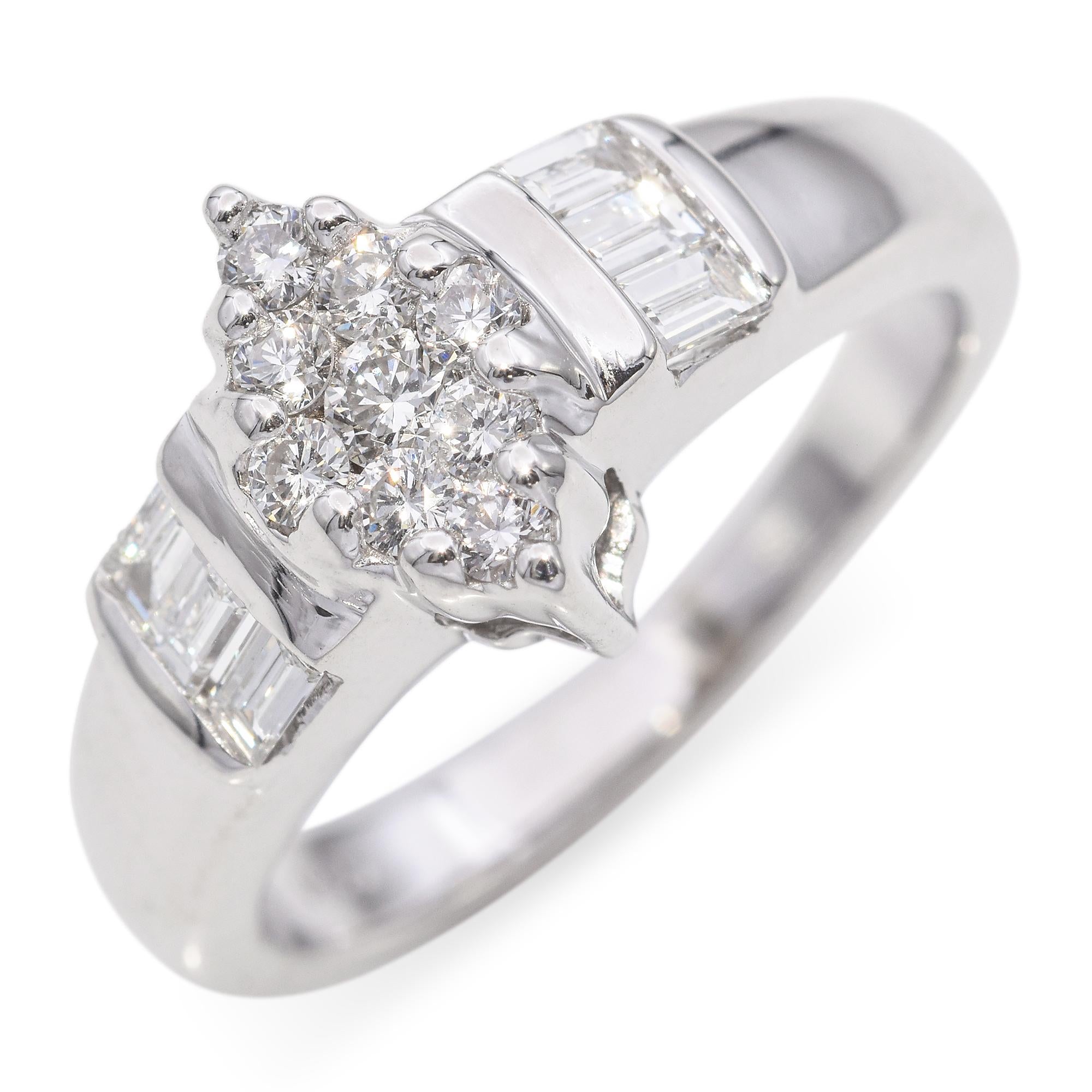 14K White Gold 0.50 TCW Diamond Cluster Engagement Ring Band