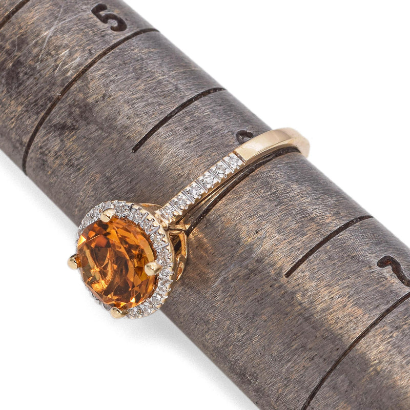 14K Yellow Gold 1.03 Citrine and Diamond Halo Ring