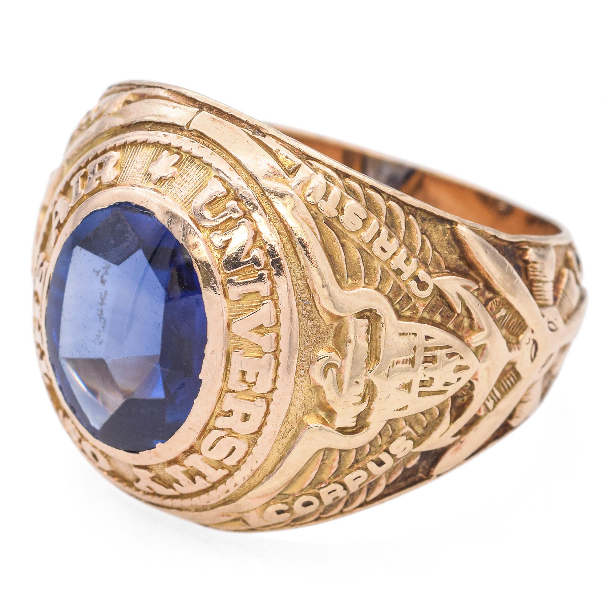 Vintage University of the Air Yellow Gold Class Ring with Lab Sapphire