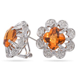 14k White Gold Citrine and Diamond Flower Statement Earrings