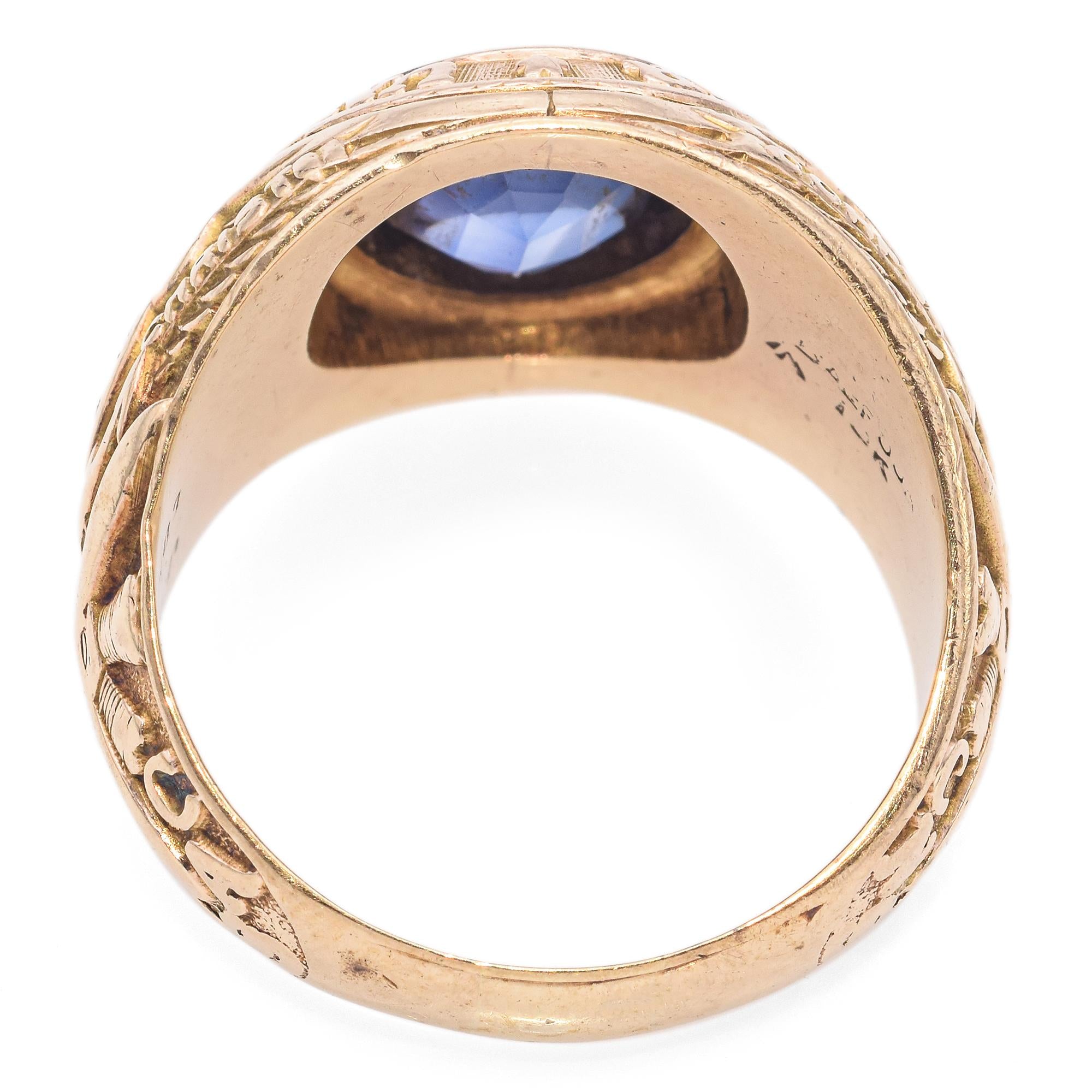 Vintage University of the Air Yellow Gold Class Ring with Lab Sapphire