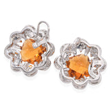 14k White Gold Citrine and Diamond Flower Statement Earrings