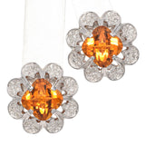 14k White Gold Citrine and Diamond Flower Statement Earrings