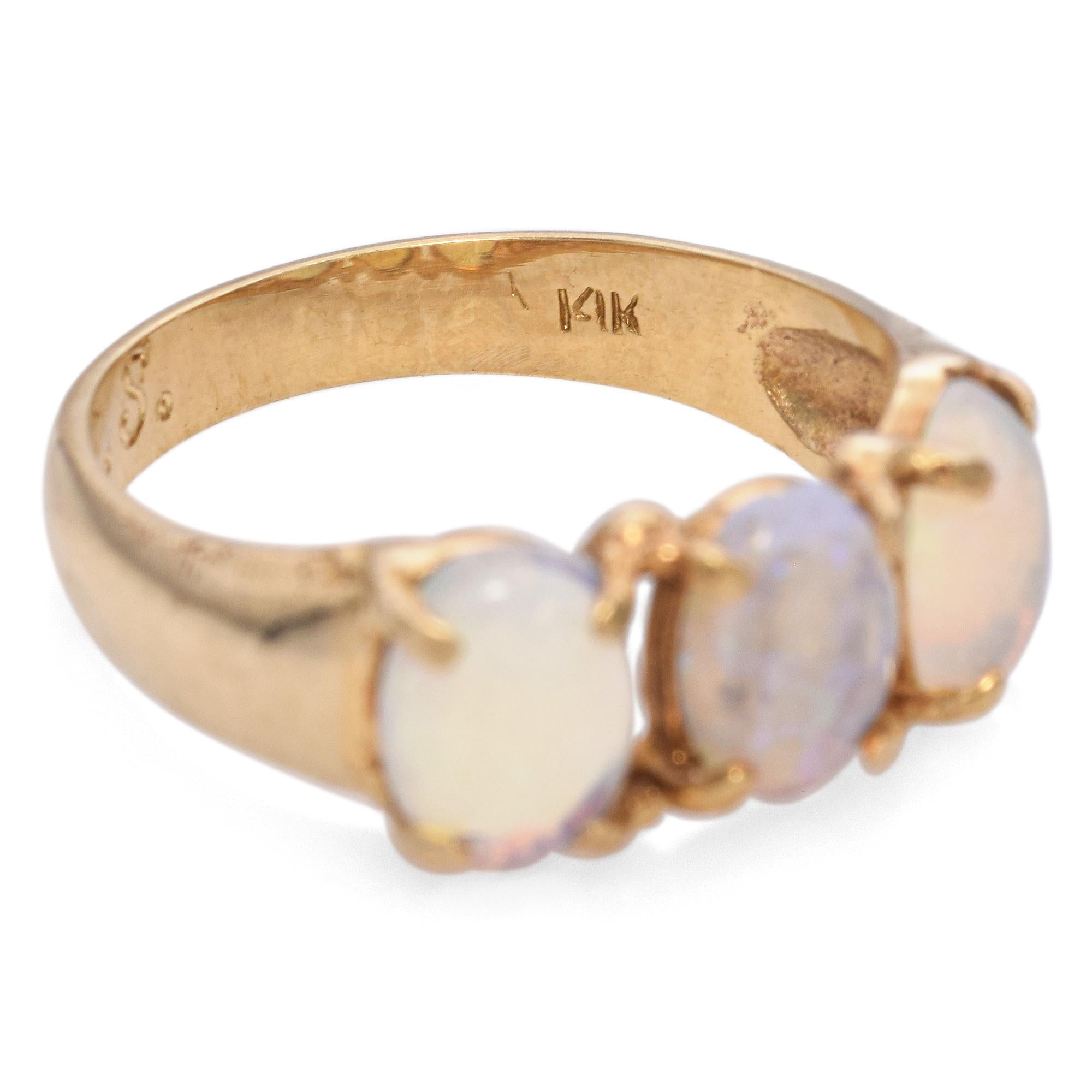 Vintage 14K Yellow Gold Three Stone Opal Ring