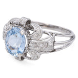 Vintage 17K White Gold Oval 3.6 Ct. Blue Topaz and Diamond Ring