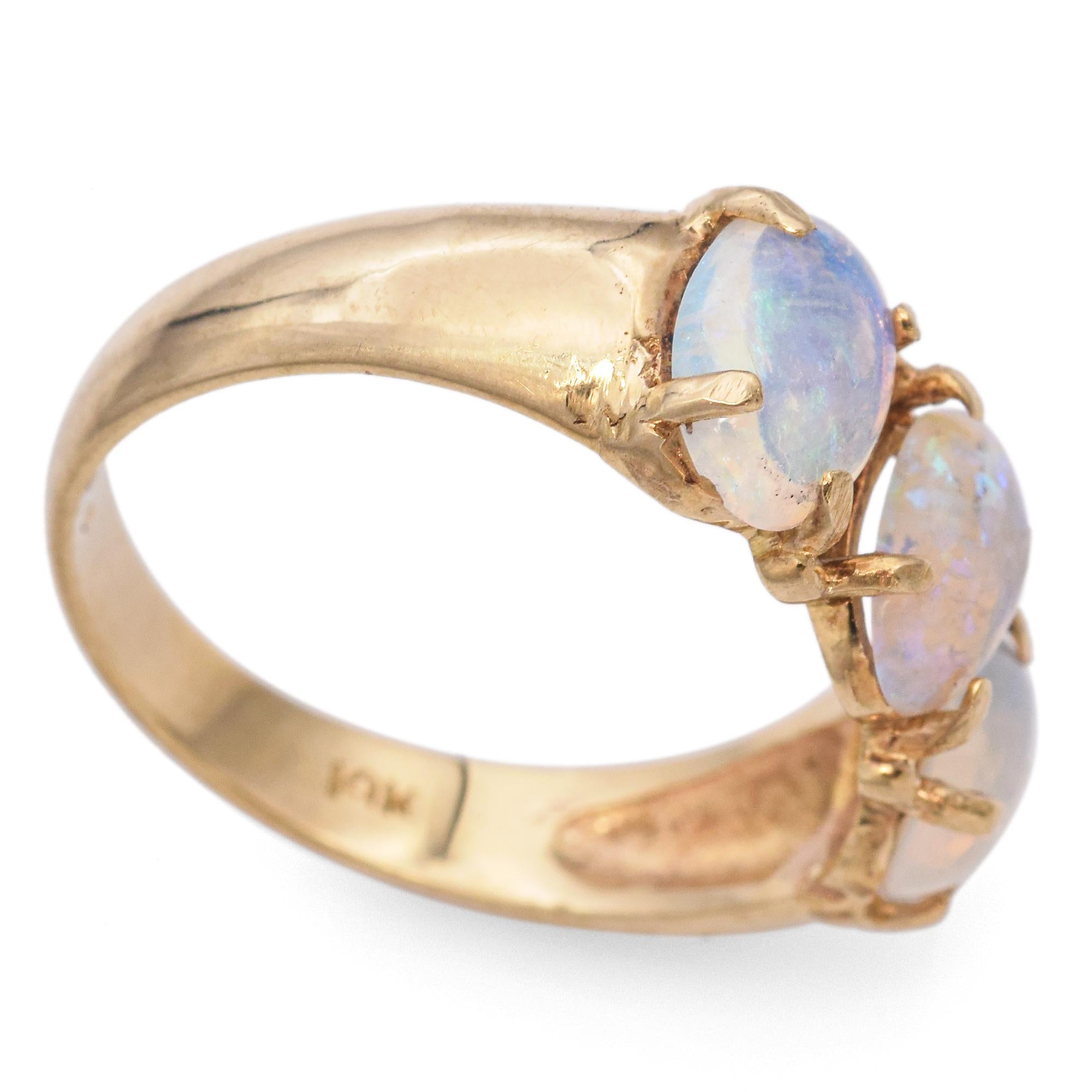 Vintage 14K Yellow Gold Three Stone Opal Ring